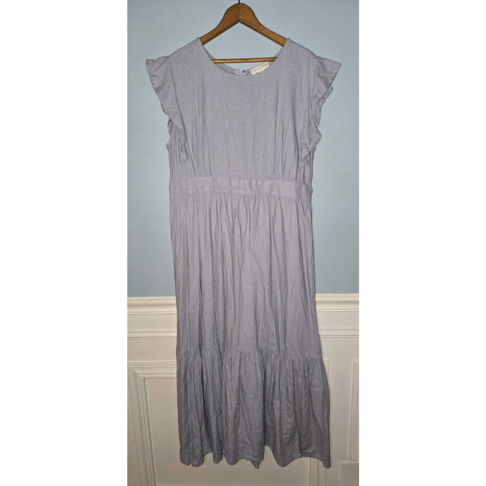 Cynthia Rowley Dress Women's L 12 Pastel Light Purple Midi Tiered Linen Flowy